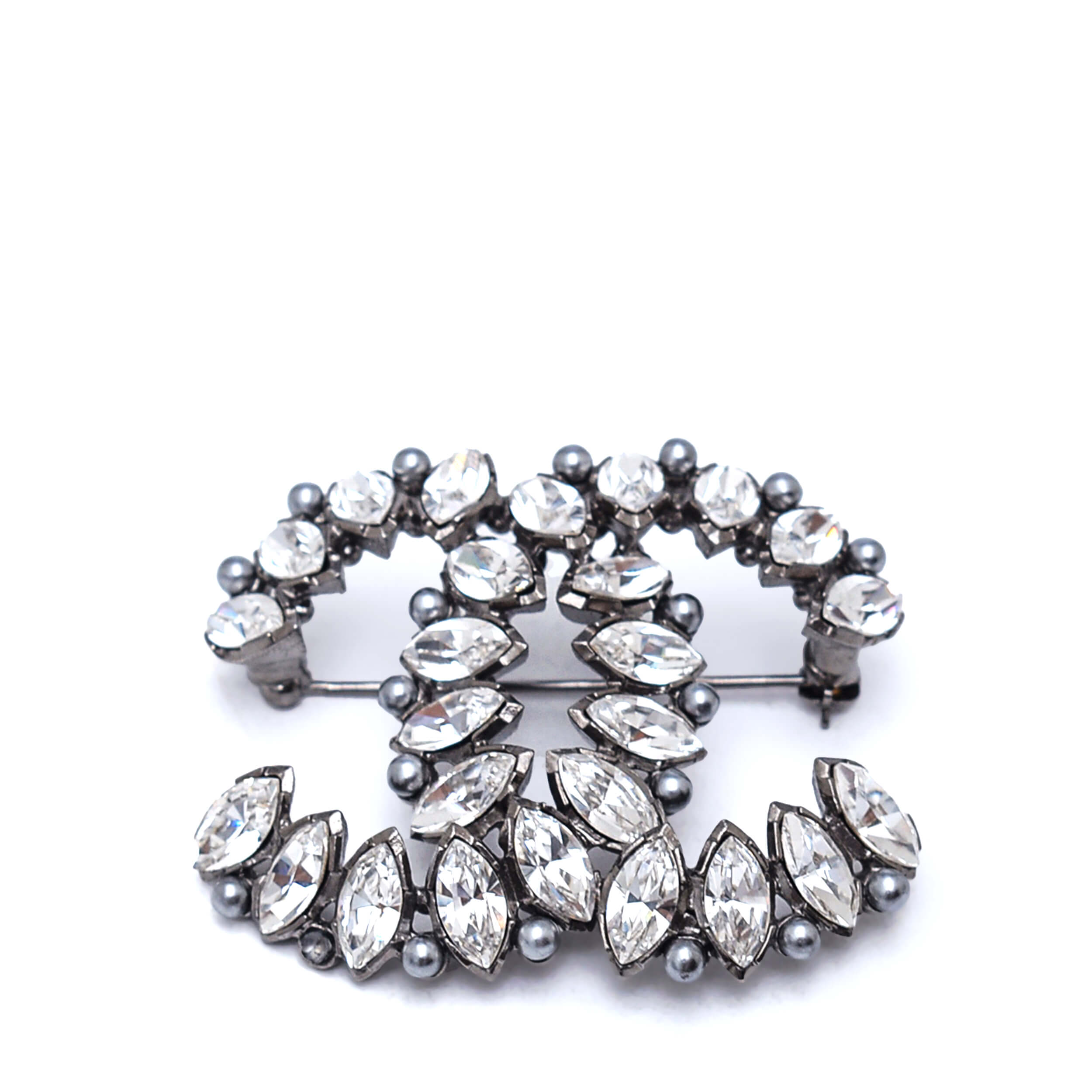 Chanel - Silver Tone CC Drop Crystal Brooch M